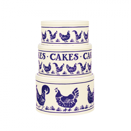 Emma Bridgewater Blue Hen Large Round Set Of 3 Tins