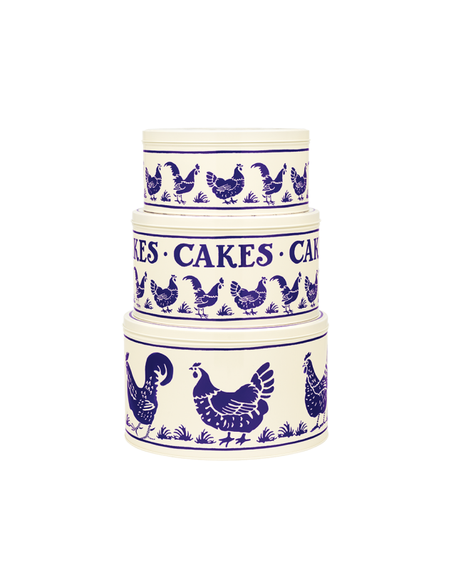 Emma Bridgewater Blue Hen Large Round Set Of 3 Tins