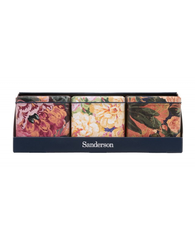 Sanderson Rose and Peony Square Canister Pack of 3 Tins