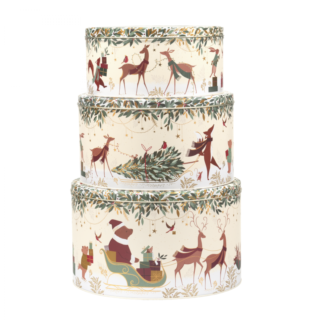 Sara Miller Woodland Tales Bear Large Round Set Of 3 Tins