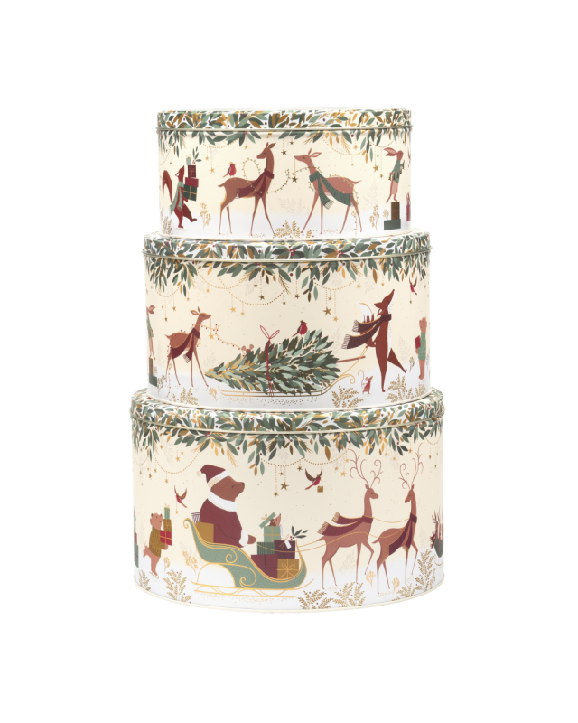 Sara Miller Woodland Tales Bear Large Round Set Of 3 Tins