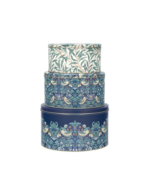William Morris Strawberry Thief Large Round Set Of 3 Tins